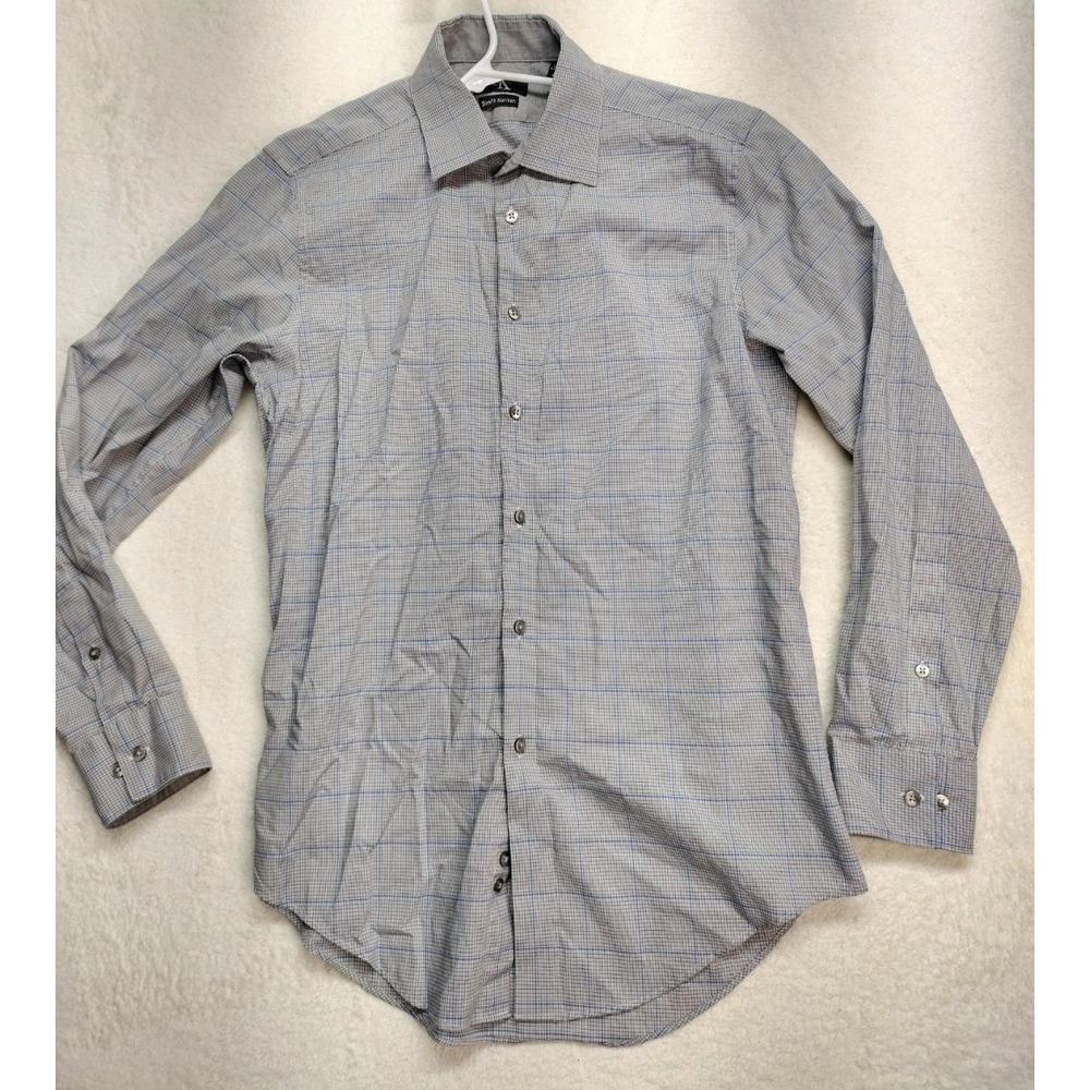 Men's Calvin Klein shirt med button down window pane blue gray slim fit career